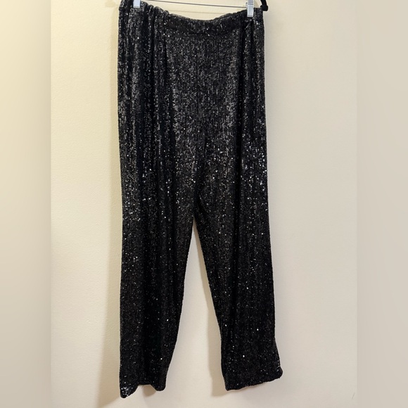 Farm Rio Black Sequin Straight Leg Pants -‎ L | Sparkle Chic Classy Night Out - Picture 13 of 13